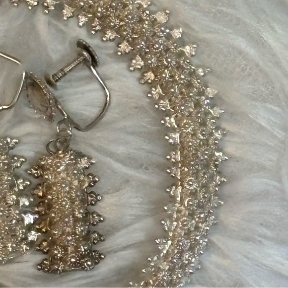 Vintage Lao Dok Phikoun Sterling Silver Necklace Jewelry Set - Picture 7 of 10